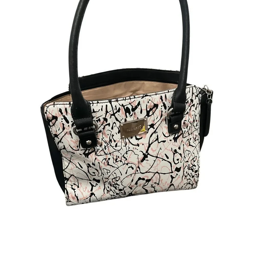 Nine West Satchel Splatter Pattern in Pink, White, and Black Good Condition